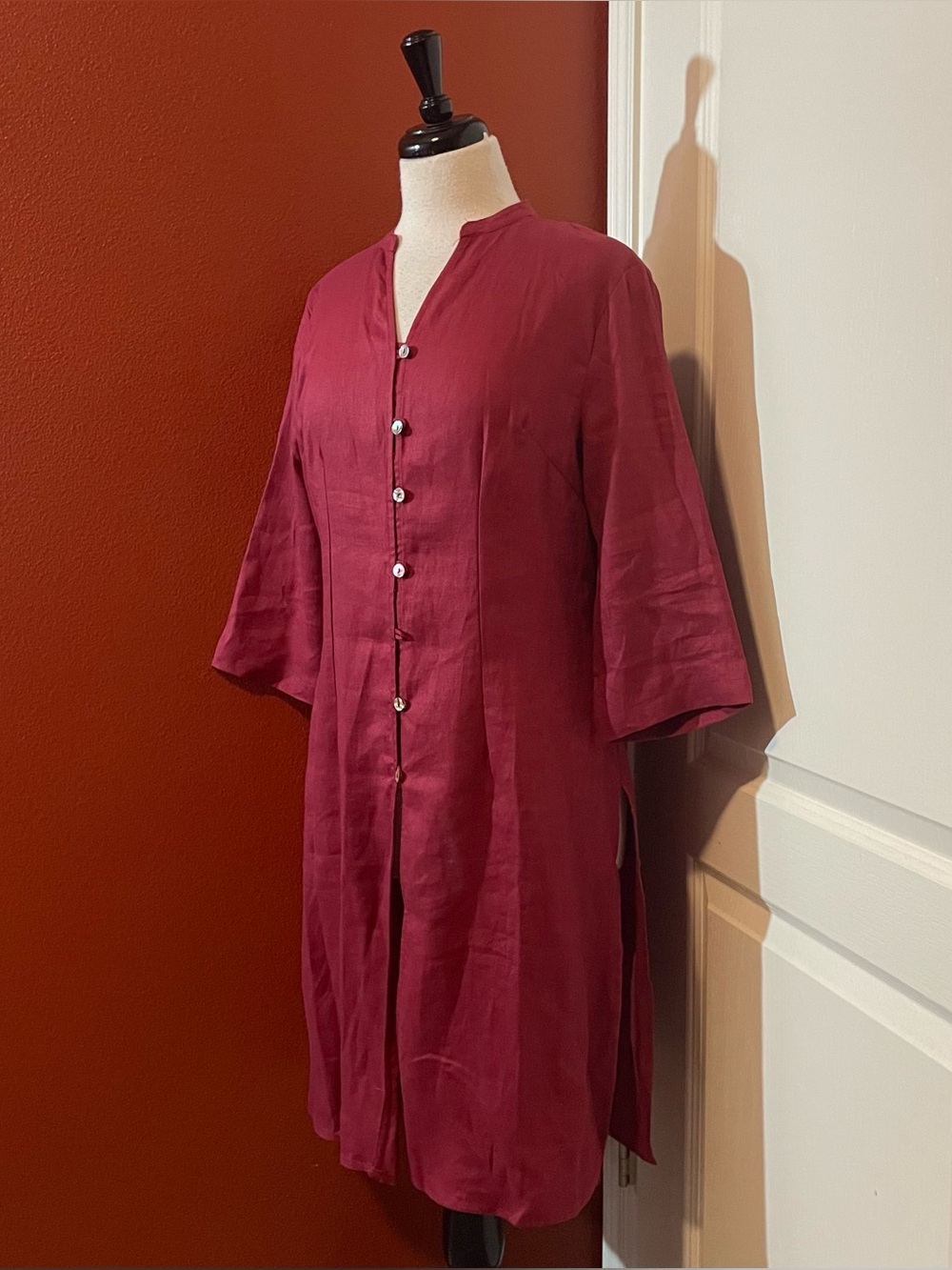 Lintico Women’s 100% Linen Hand Button Front Long Tunic Lagenlook Top